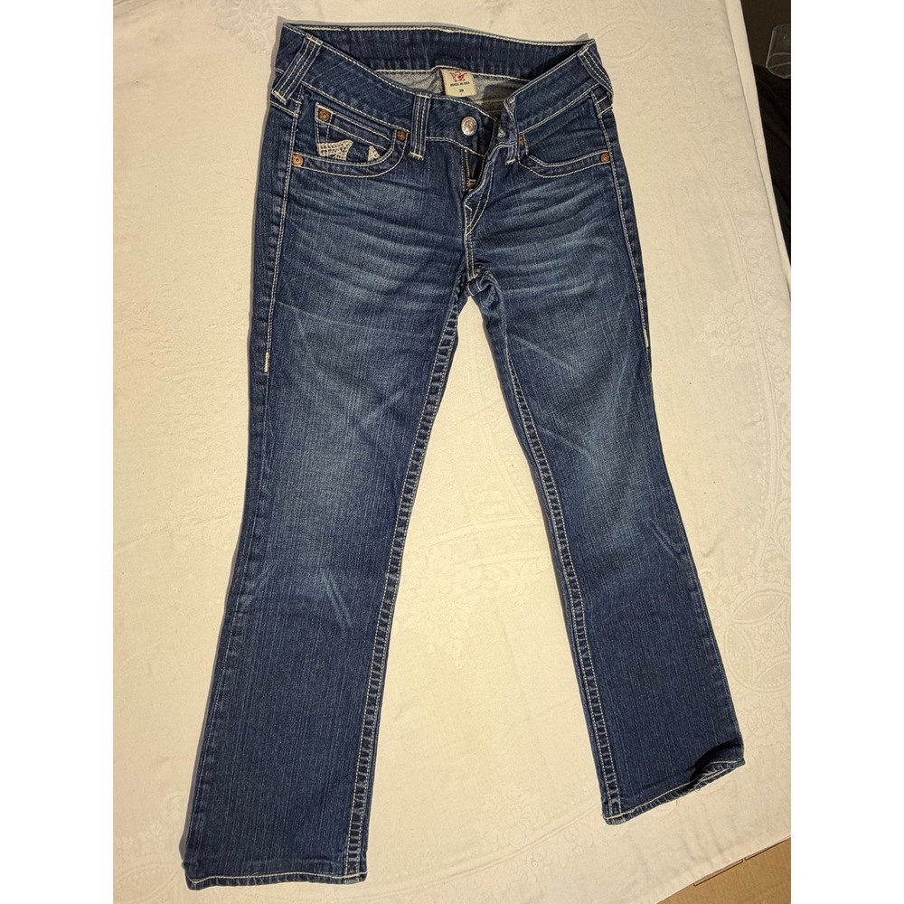 True Religion Joey Low Rise Bootcut Jeans Medium Wash Thick Stitch Size 29
